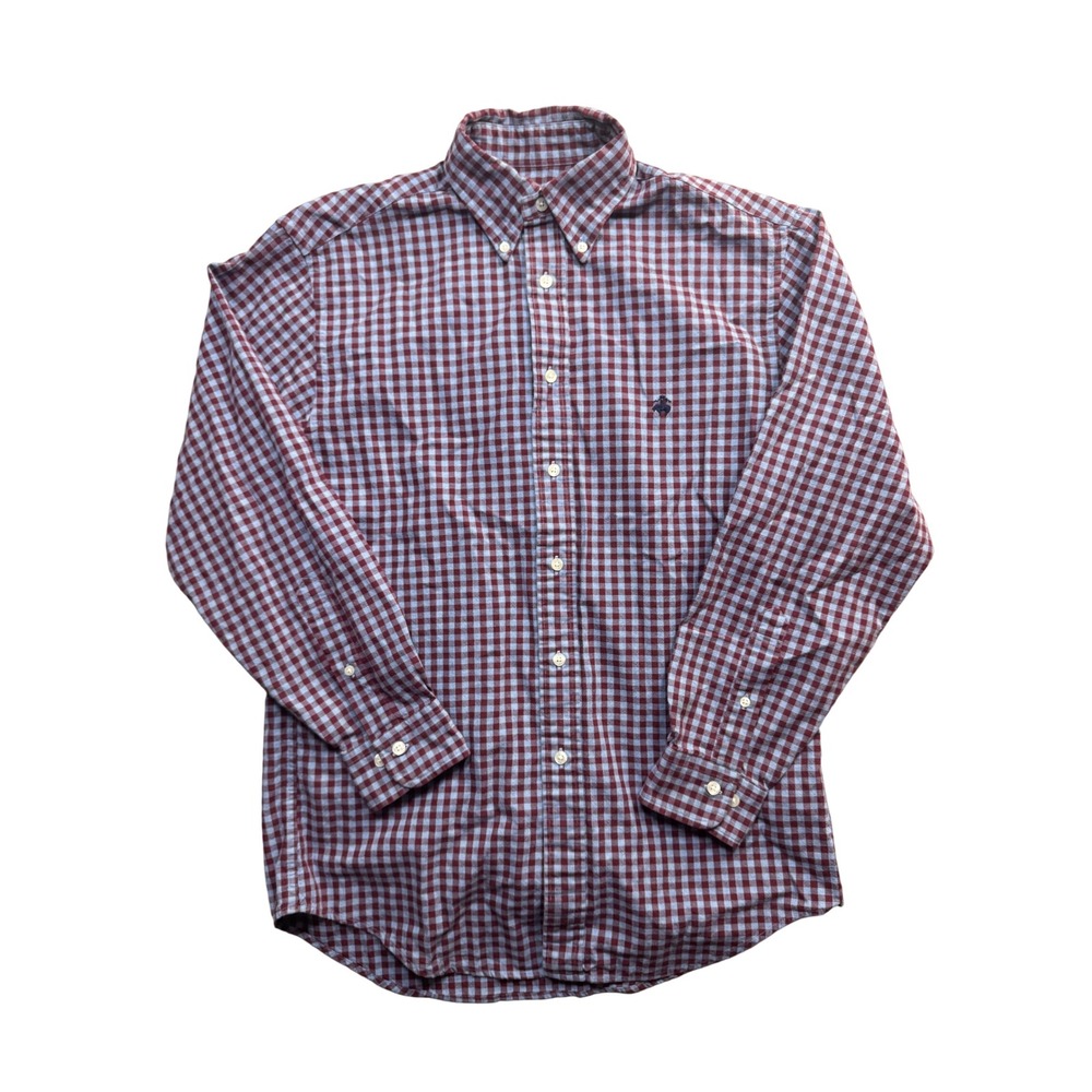 Brooks Brothers Madison Small Burgundy Blue Gingham Cotton Button Down Shirt